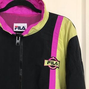 A beautiful black/magenta pink FILA zip up track jacket, Size Small